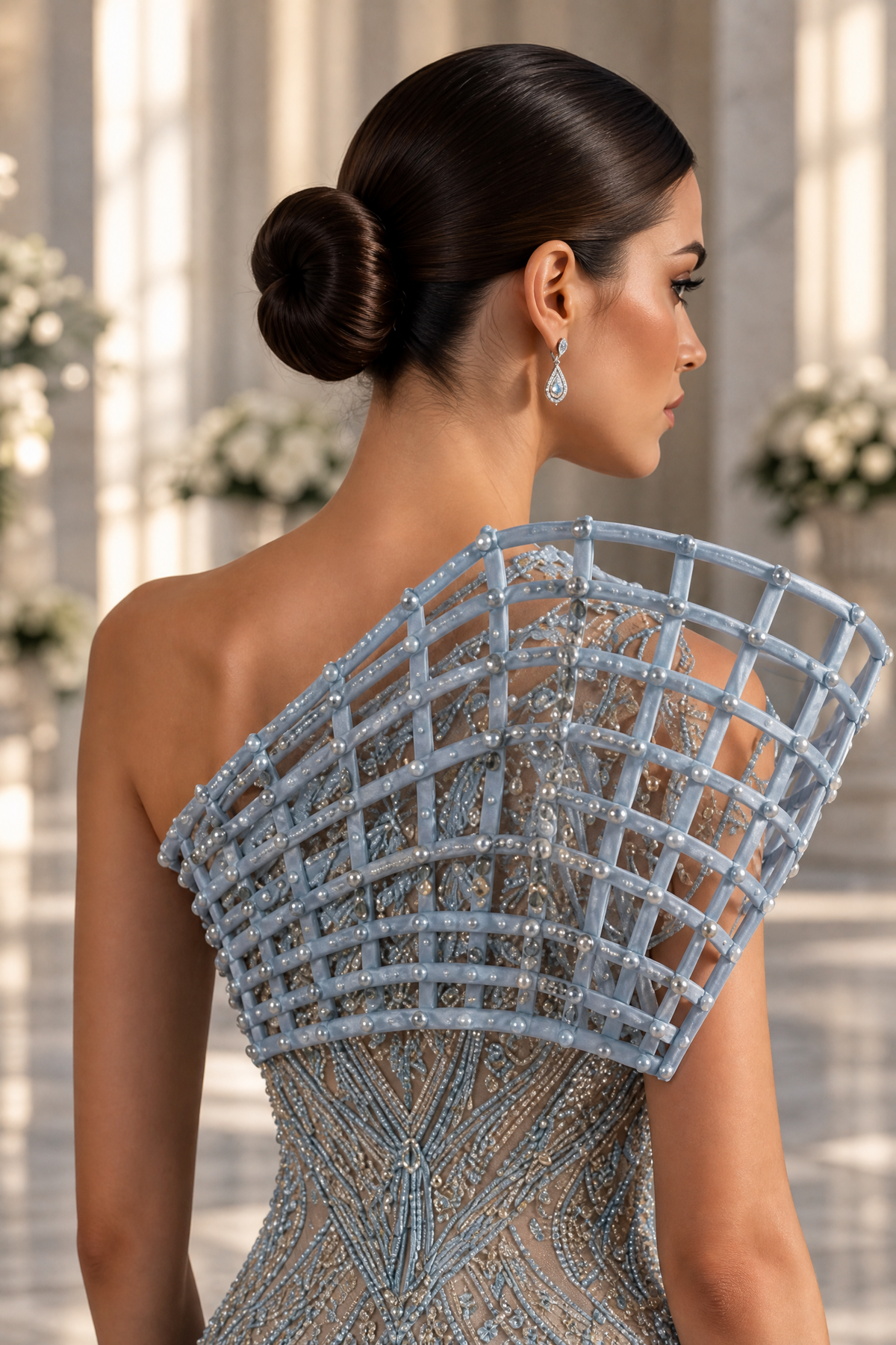Élise Sculpted Gown, side portrait detail