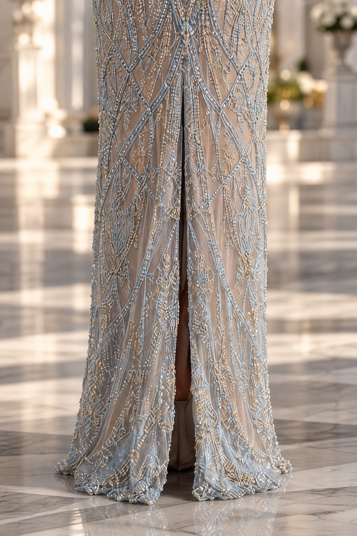 Élise Sculpted Gown, skirt slit detail